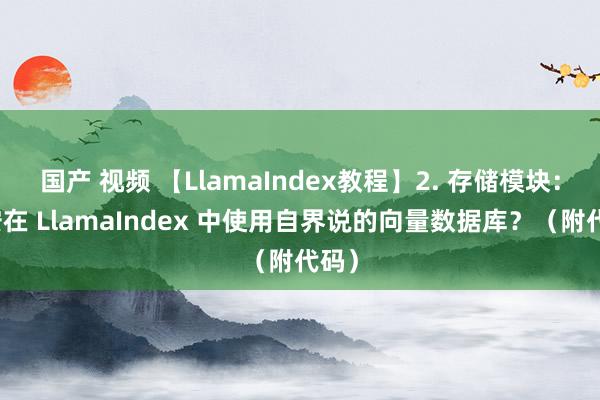 国产 视频 【LlamaIndex教程】2. 存储模块：如安在 LlamaIndex 中使用自界说的向量数据库？（附代码）